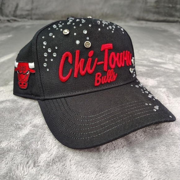 Pro Standard NBA Chicago Bulls Rhinestone Bedazzled Snapback Hat Black Red New - Picture 1 of 8